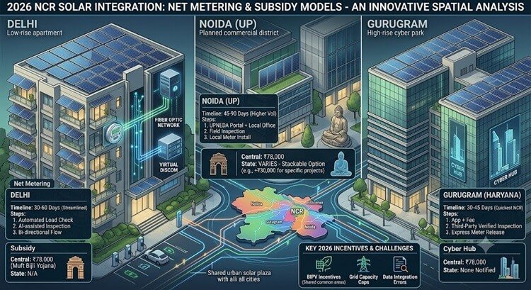 Net Metering & Solar Subsidy in Delhi vs Noida vs Gurugram